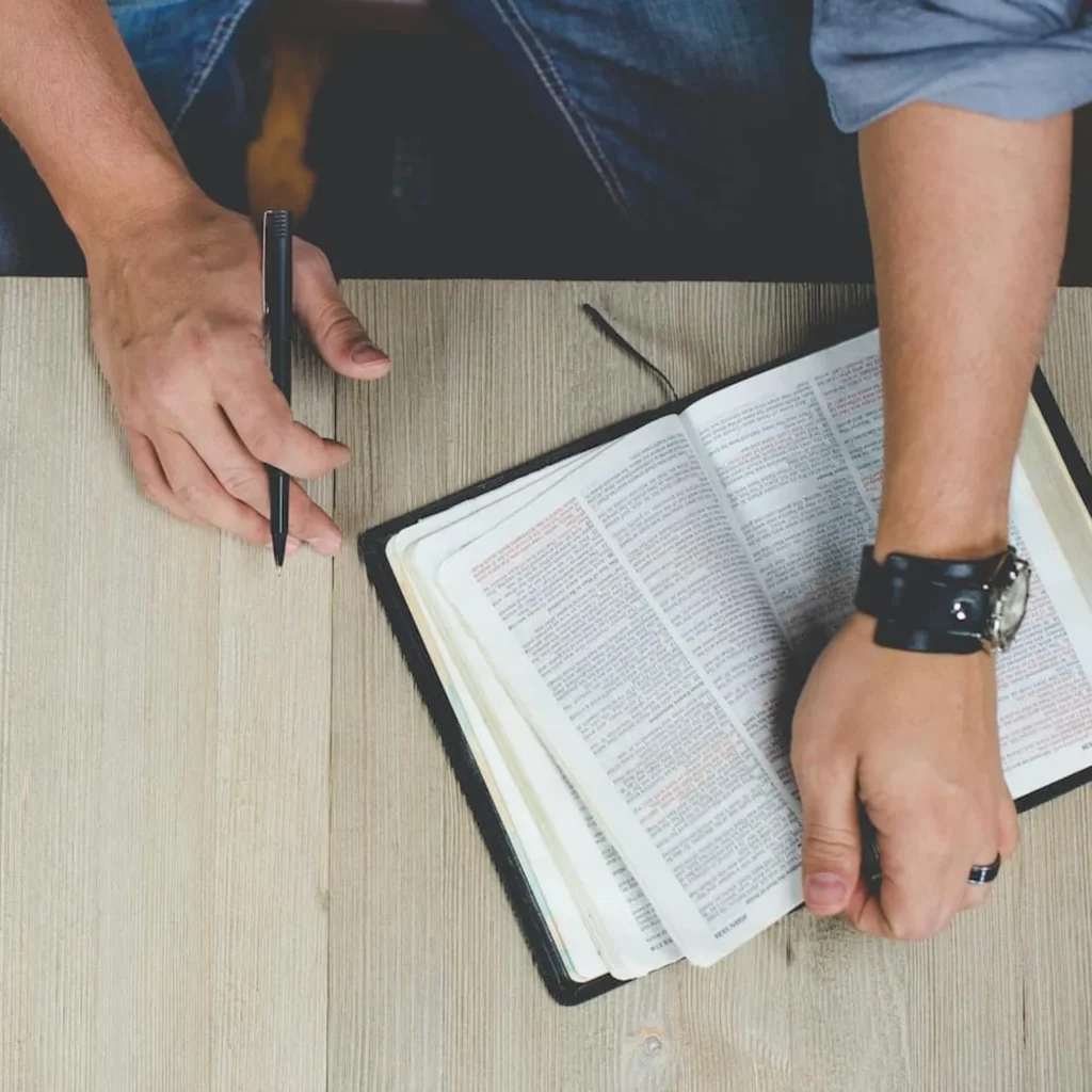 bible with pen square